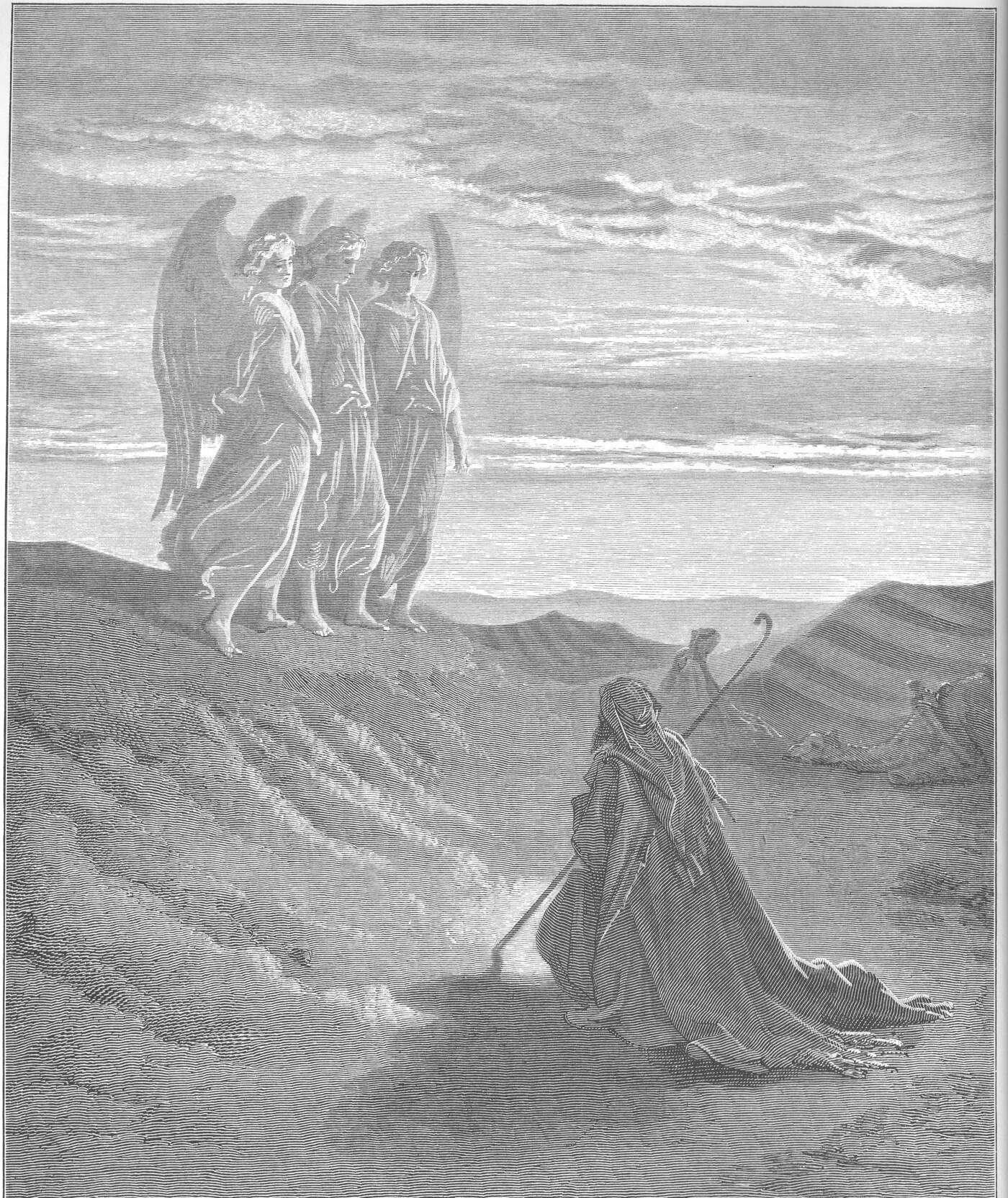 The three angels standing before Abraham on the ridge — Gustave Doré