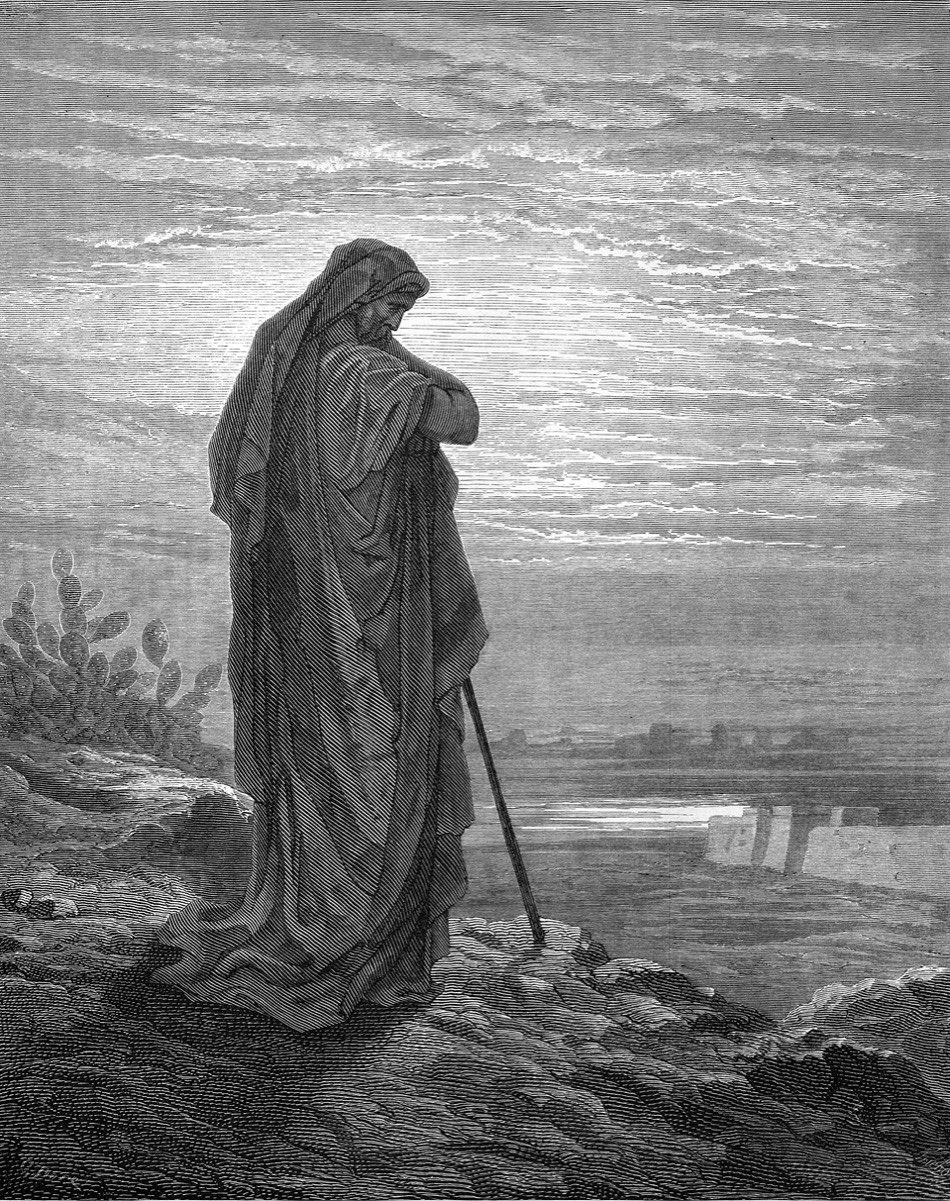 Engraving of the hooded prophet Amos — Gustave Doré