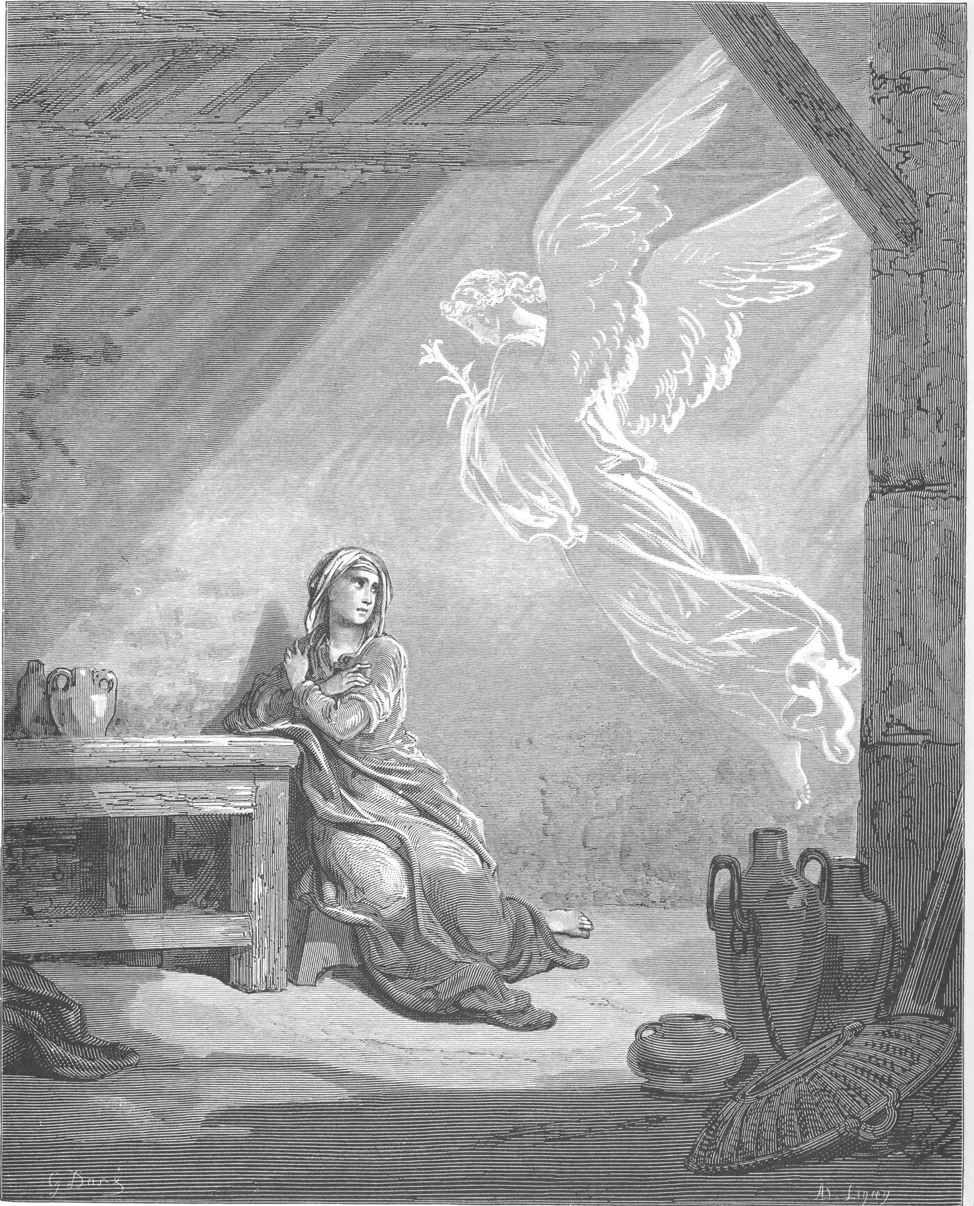Engraving of the Annunciation, the angel appearing to Mary — Gustave Doré
