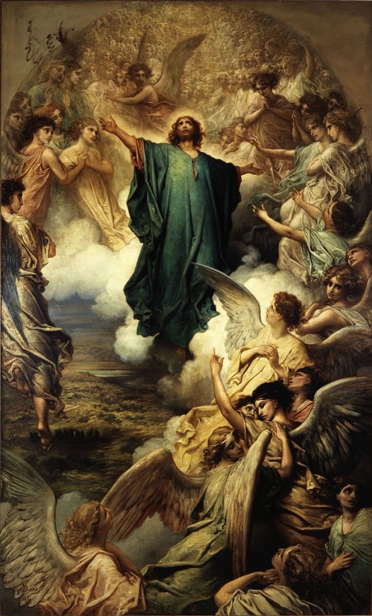 Engraving of the Ascension of Christ with arms raised — Gustave Doré