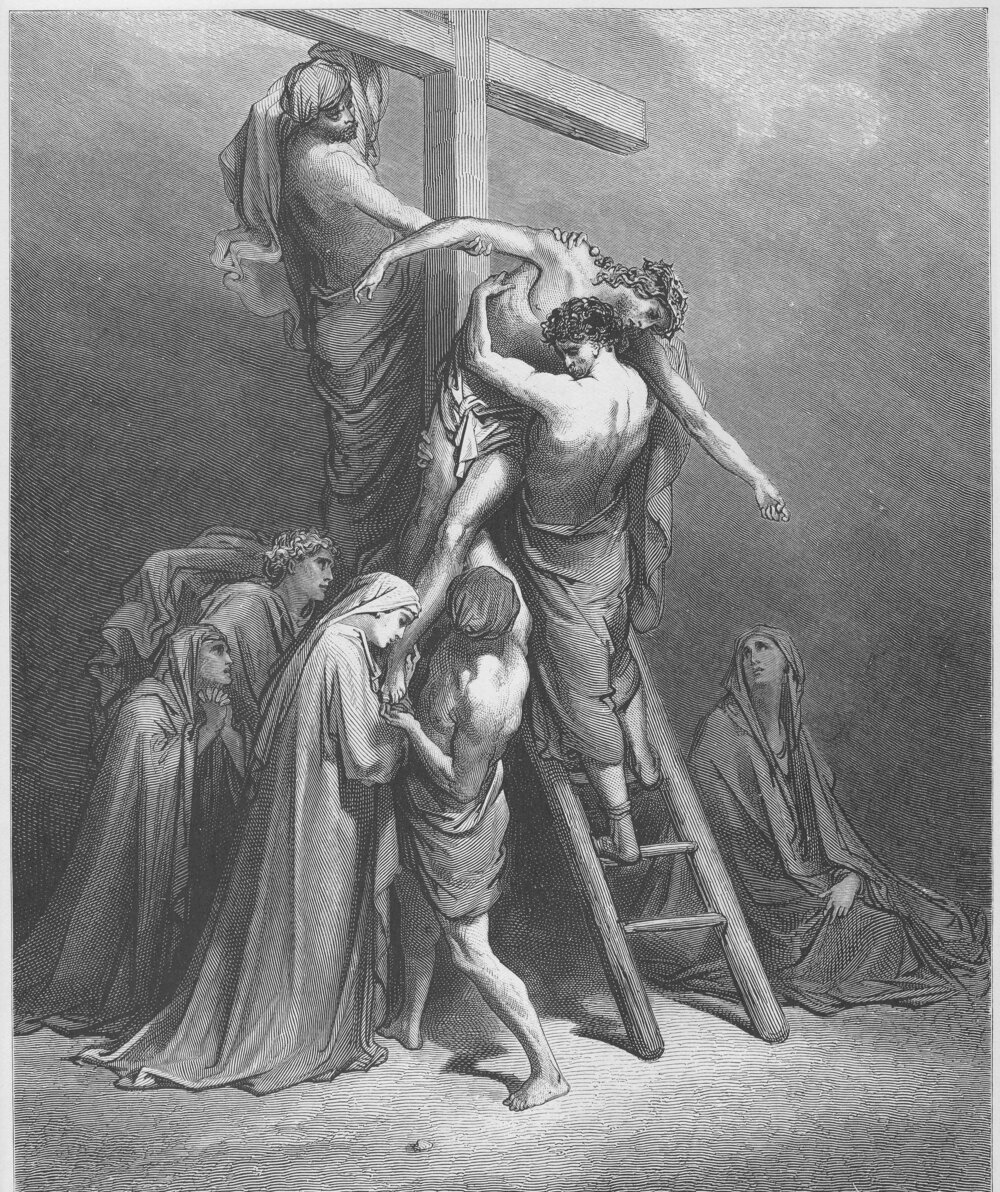 The Descent from the Cross — Joseph of Arimathaea and the women take the body of Jesus down — Gustave Doré