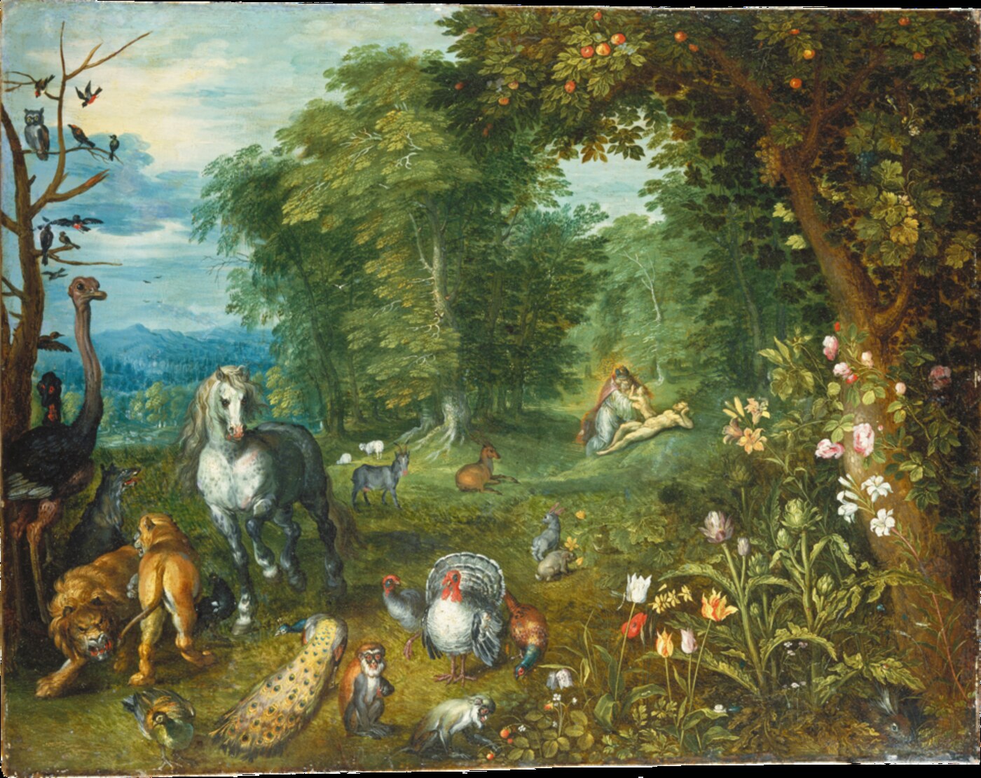 Paradise with the creation of Eve among the animals — Jan Brueghel the Younger