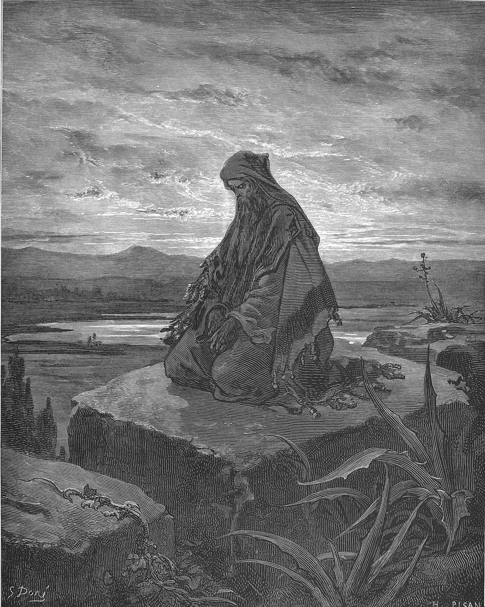 Engraving of the hooded prophet Isaiah — Gustave Doré
