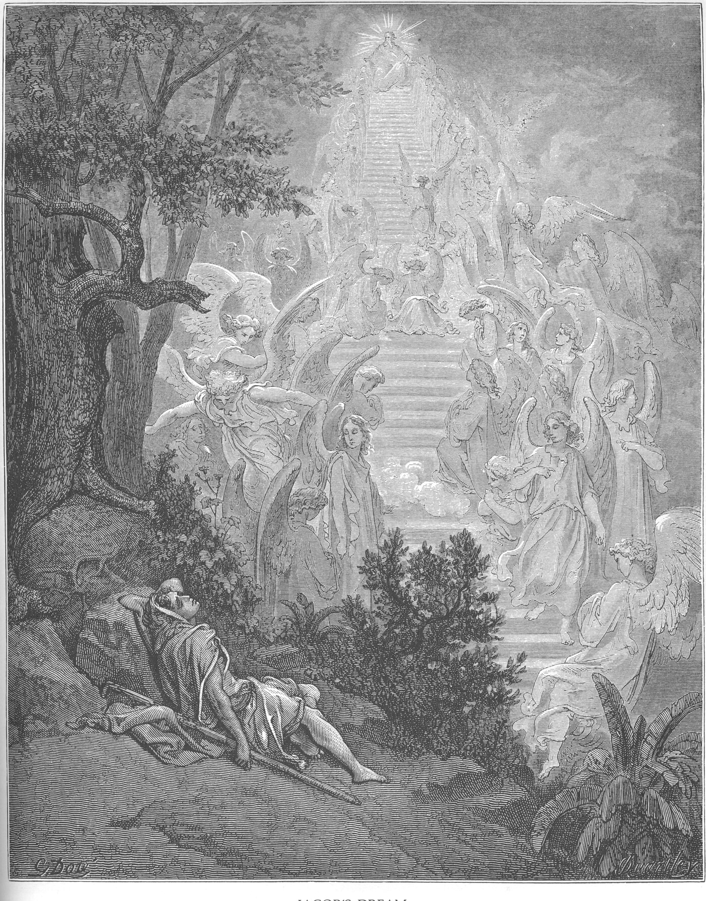 Jacob's dream of the ladder with angels ascending and descending — Gustave Doré