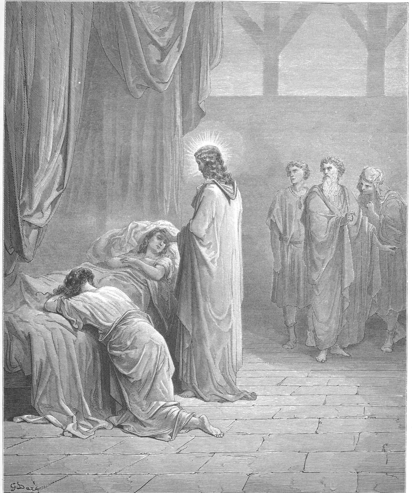 Engraving of Jesus raising the daughter of Jairus — Gustave Doré