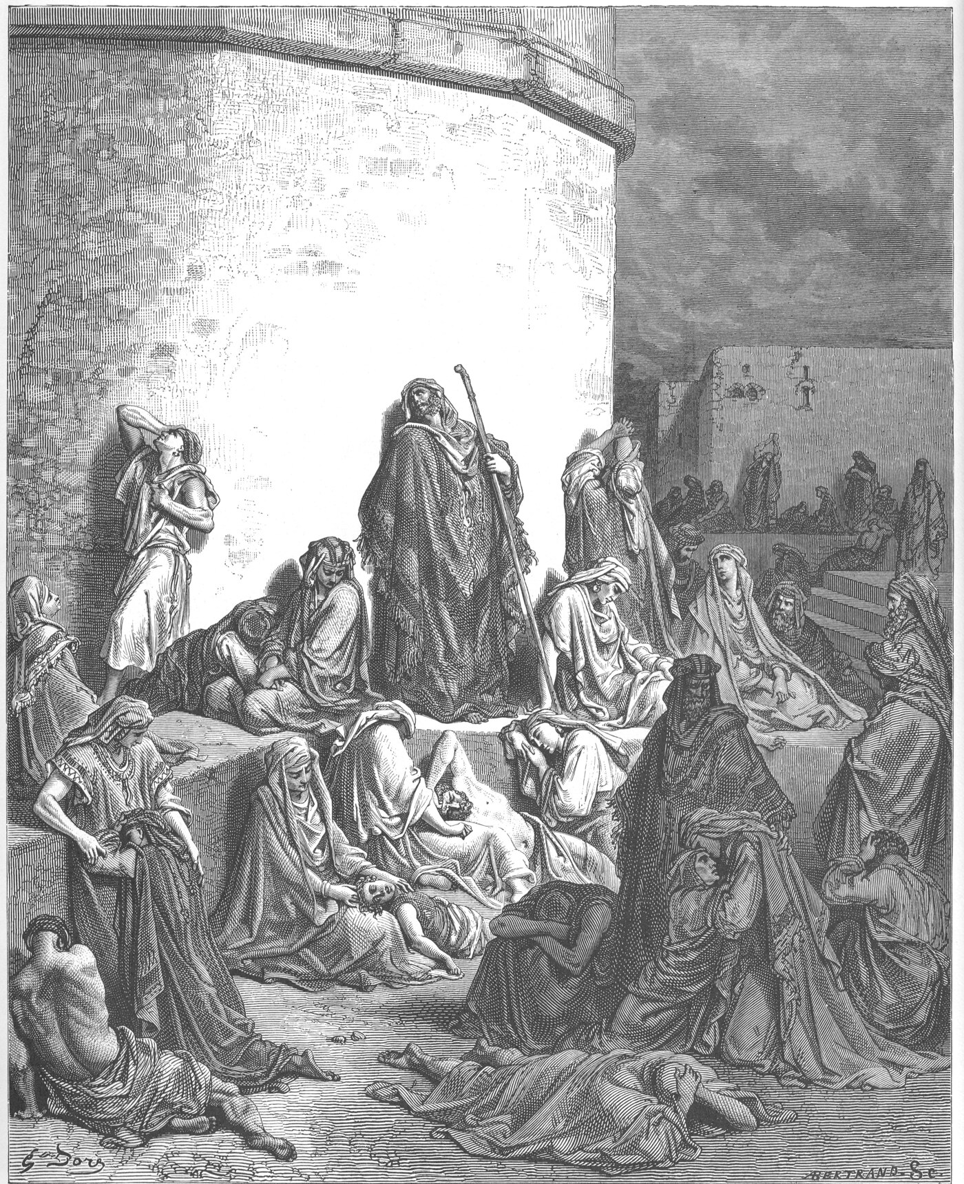 Engraving of the people mourning over the ruins of Jerusalem — Gustave Doré