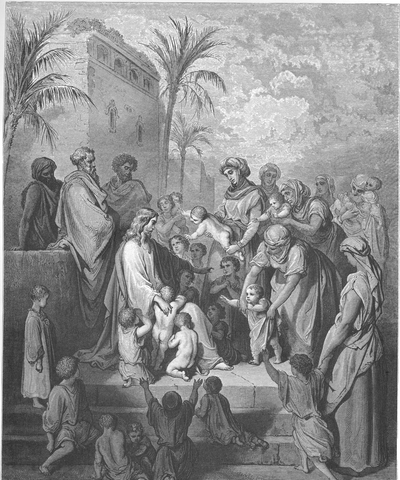 Jesus blessing the little children brought to Him by their mothers — Gustave Doré