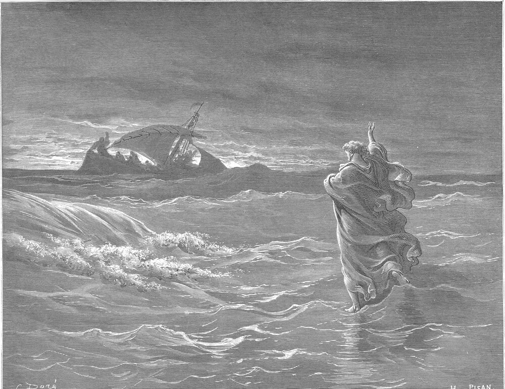 Jesus walking on the sea toward the disciples' boat in the storm — Gustave Doré