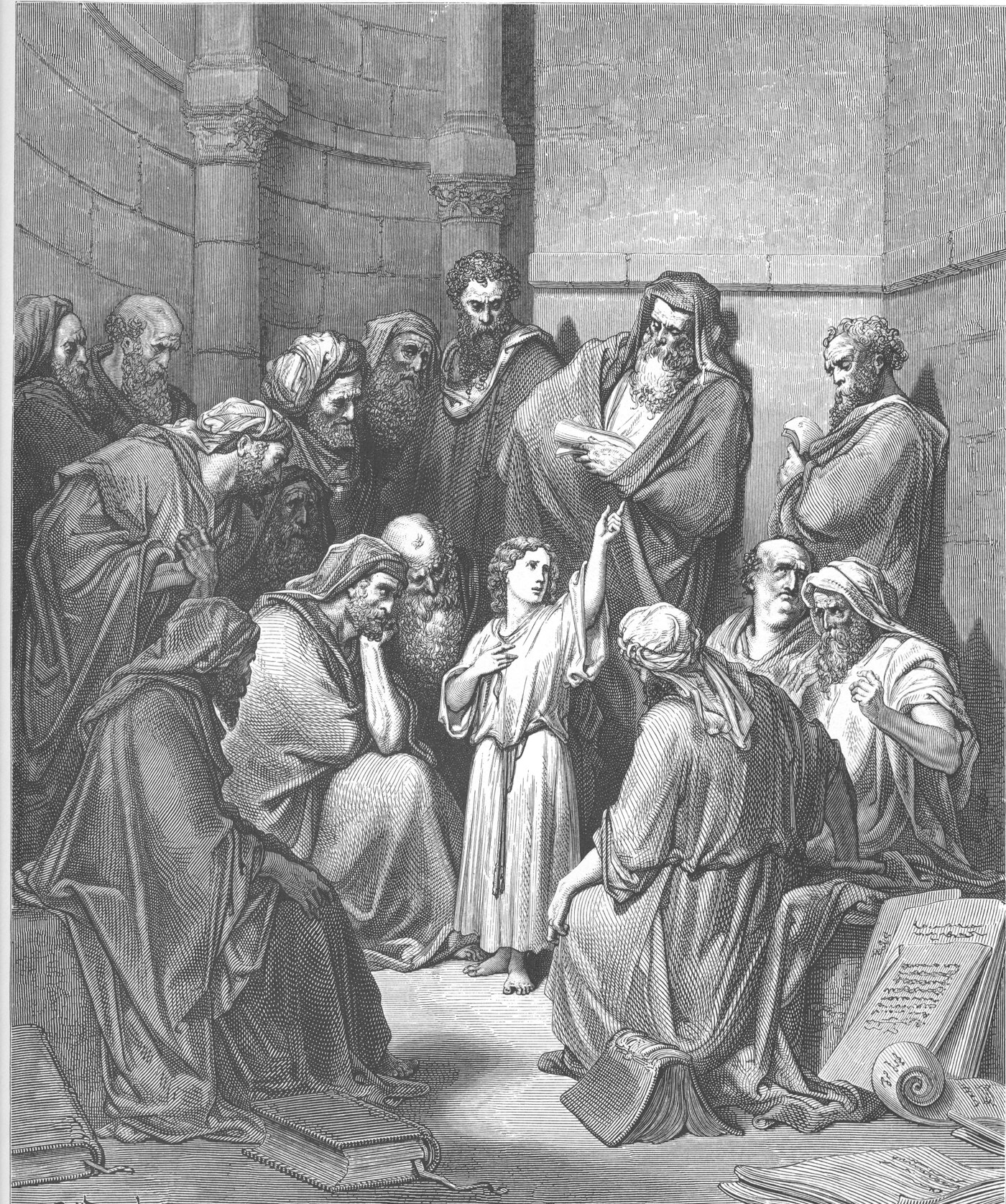 The boy Jesus questioning the teachers in the temple — Gustave Doré