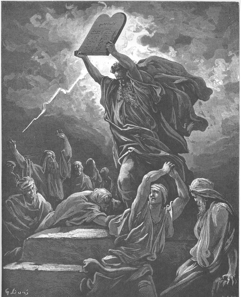 Moses breaking the tables of the law before the people — Gustave Doré