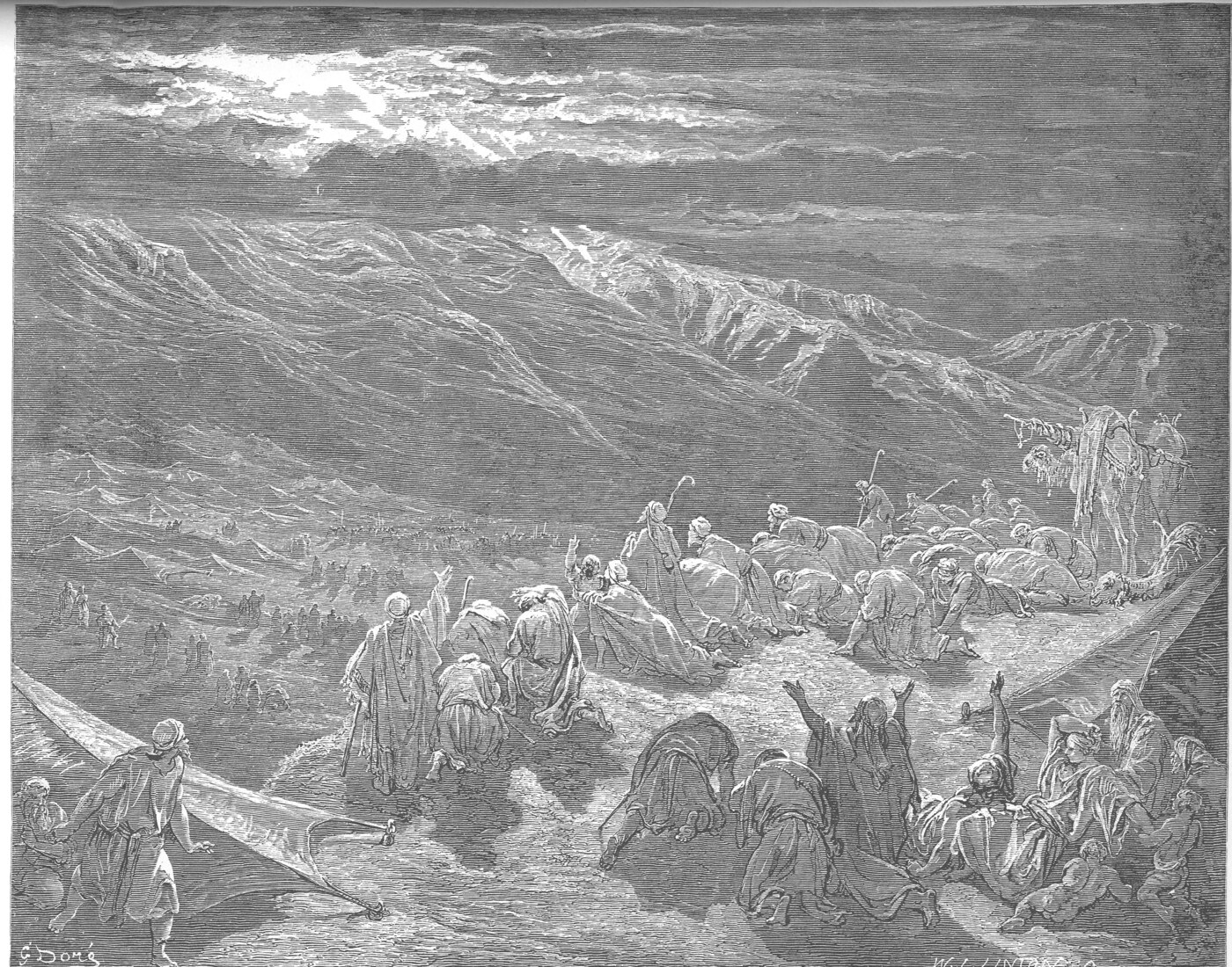 Engraving of the giving of the Law upon Mount Sinai — Gustave Doré