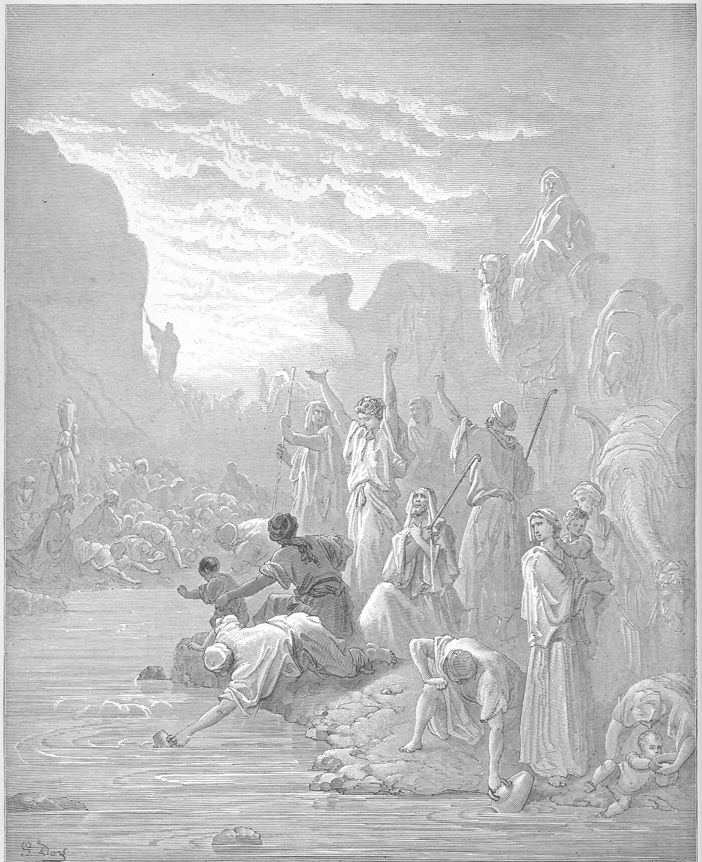 Israel drinking the water Moses brought from the rock at Horeb — Gustave Doré
