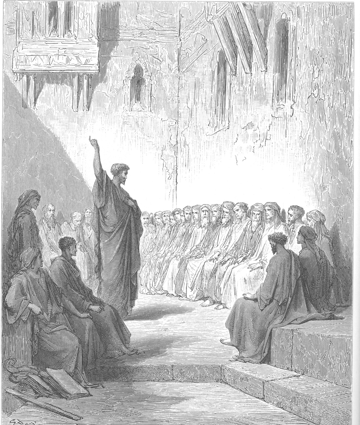 The apostle Paul preaching the gospel to the Thessalonians — Gustave Doré