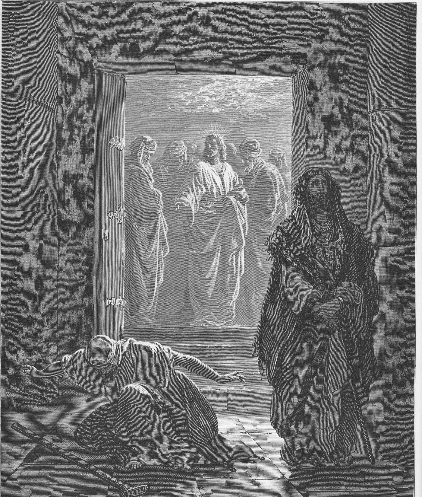 Engraving of the Pharisee and the publican praying in the temple — Gustave Doré