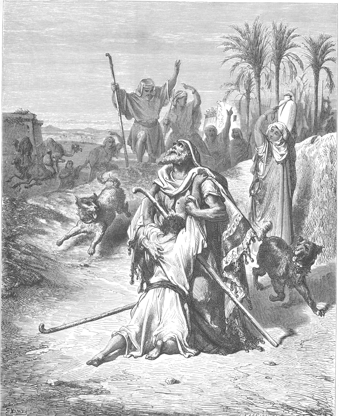 Engraving of the prodigal son embraced by his father — Gustave Doré