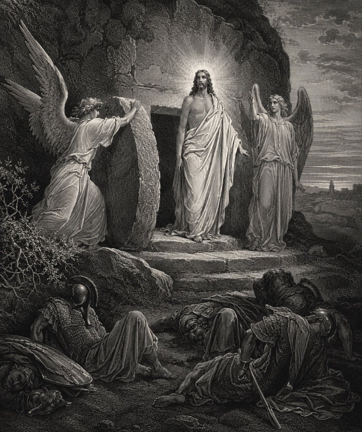 Illustration of the Resurrection of Christ rising in light