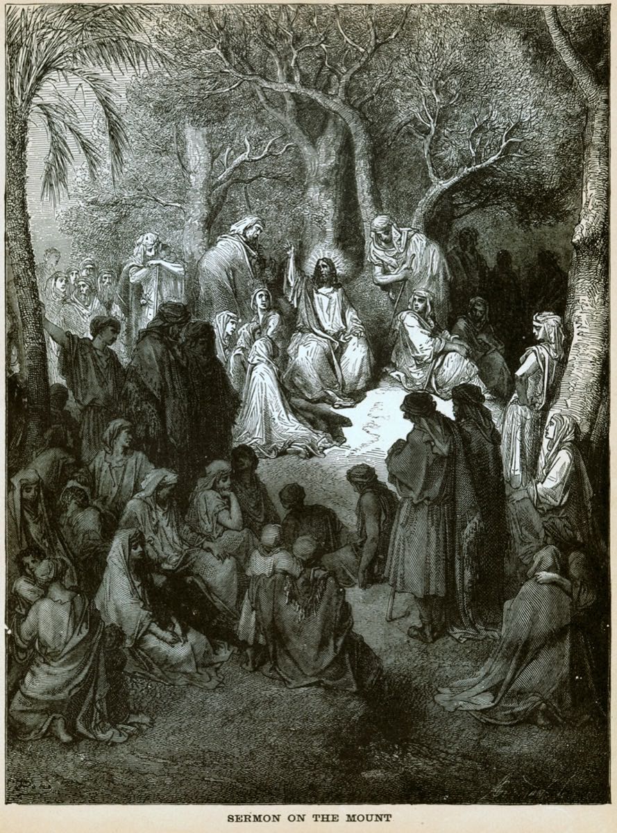 Engraving of Christ preaching the Sermon on the Mount to the multitude — Gustave Doré