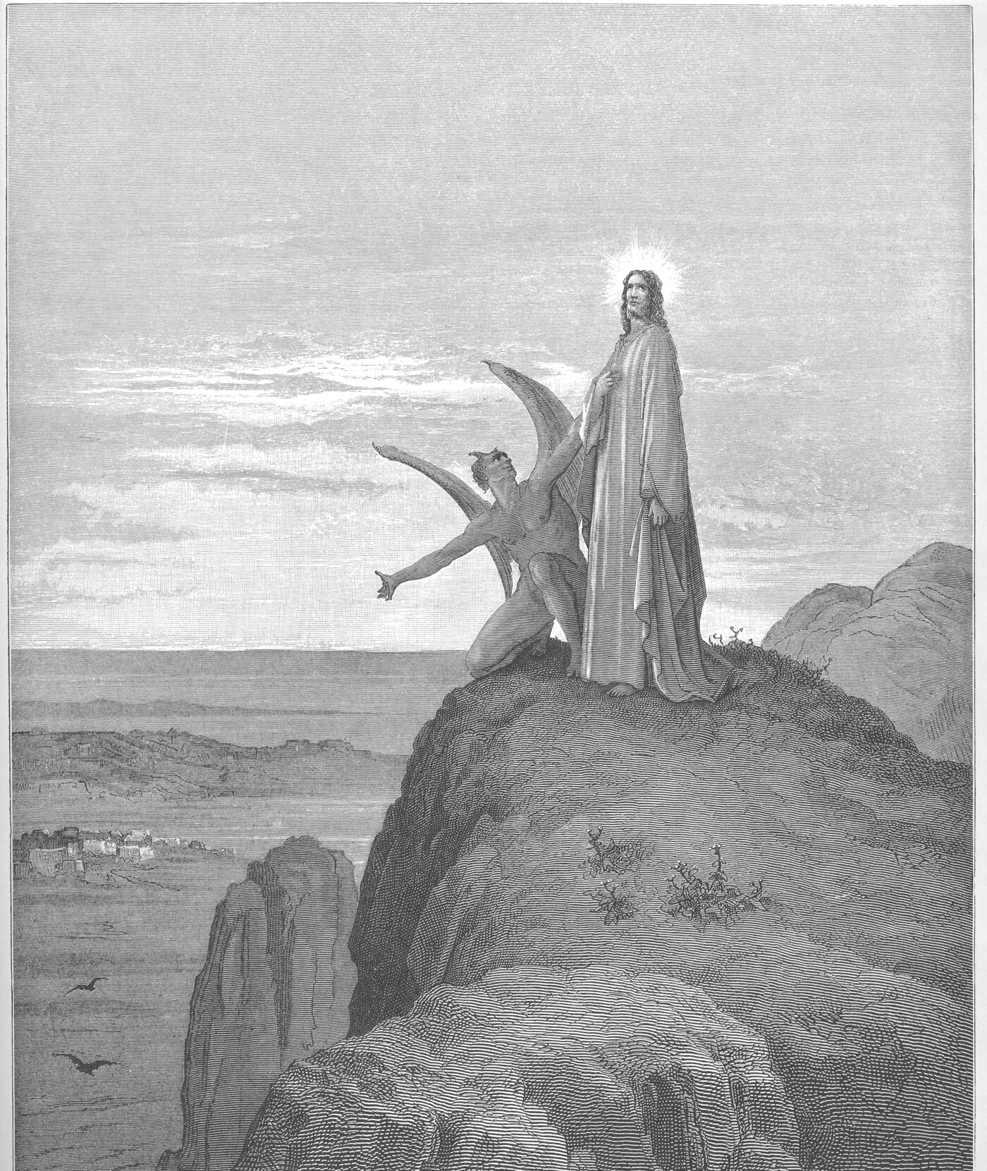 The Temptation of Jesus on the high mountain, the devil showing the kingdoms — Gustave Doré